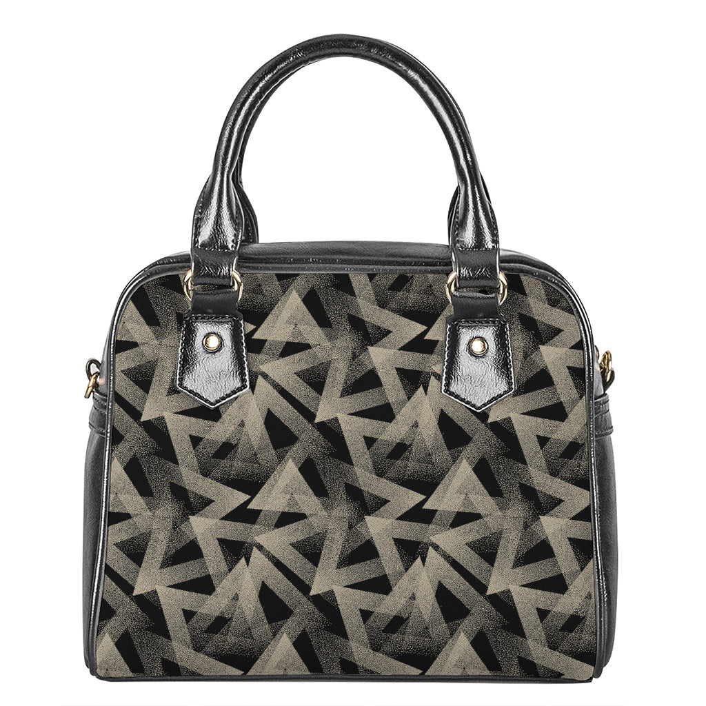 Black And Beige Geometric Triangle Print Shoulder Handbag