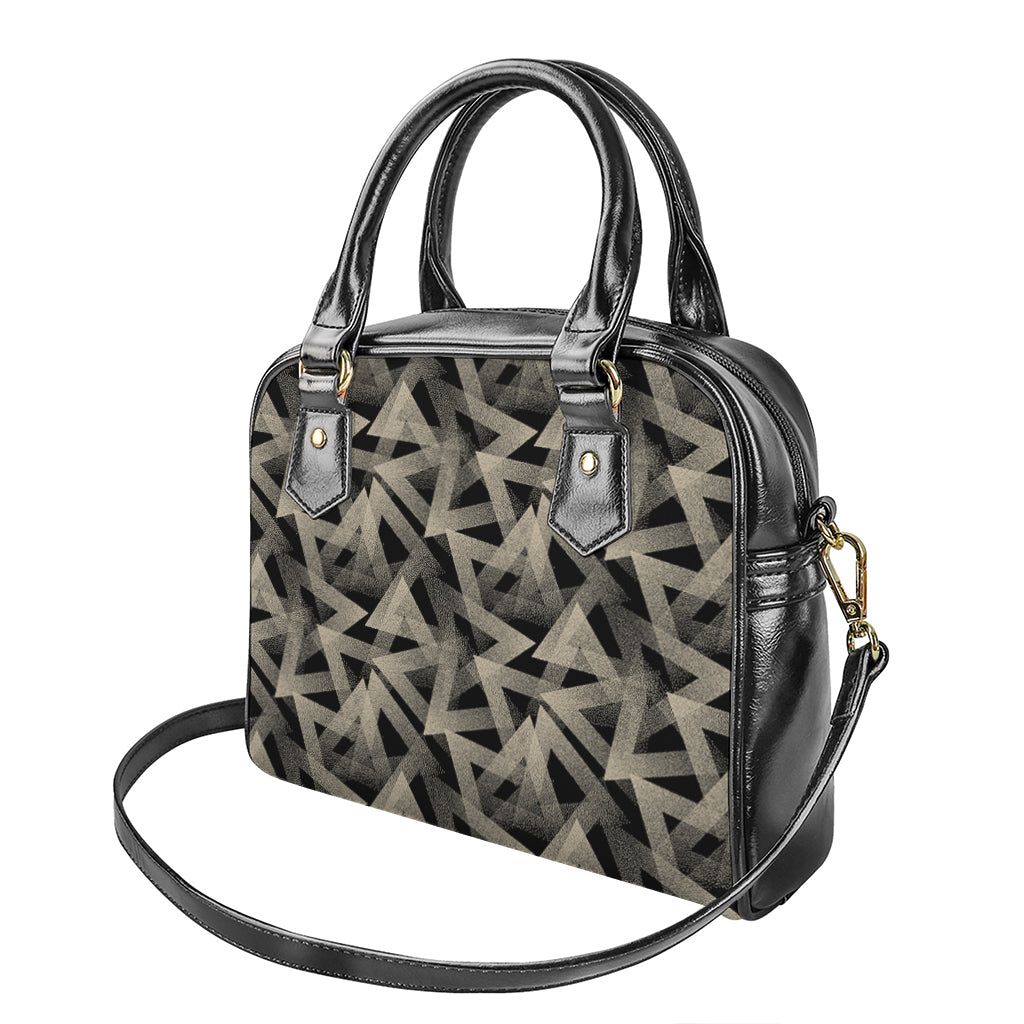 Black And Beige Geometric Triangle Print Shoulder Handbag