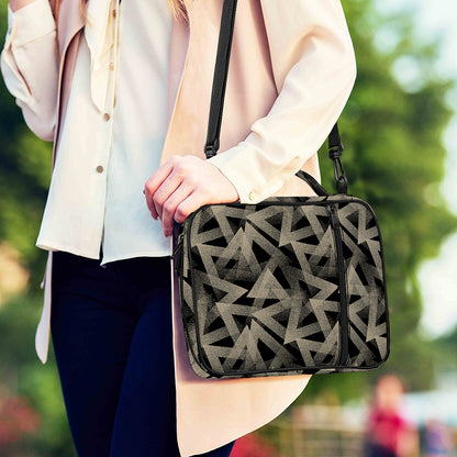 Black And Beige Geometric Triangle Print Shoulder Strap Bible Bag