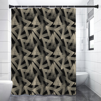 Black And Beige Geometric Triangle Print Shower Curtain
