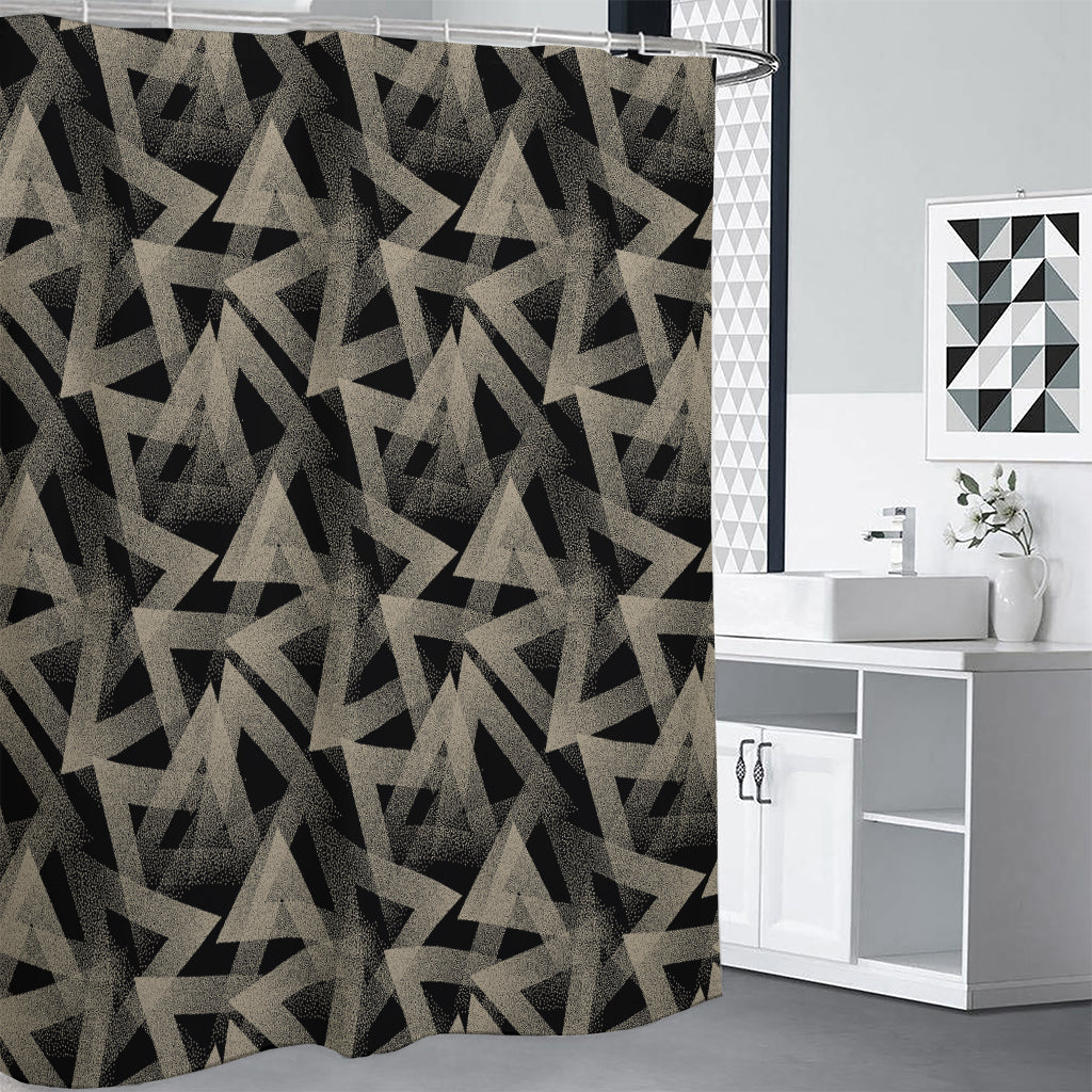 Black And Beige Geometric Triangle Print Shower Curtain