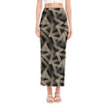 Black And Beige Geometric Triangle Print Side Slit Maxi Skirt