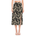 Black And Beige Geometric Triangle Print Side Slit Midi Skirt