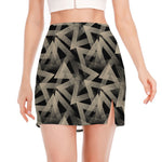 Black And Beige Geometric Triangle Print Side Slit Mini Skirt