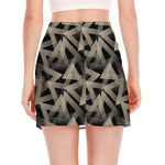 Black And Beige Geometric Triangle Print Side Slit Mini Skirt