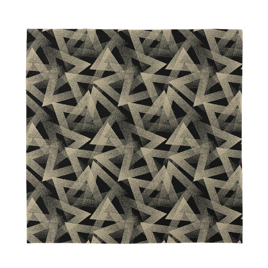Black And Beige Geometric Triangle Print Silk Bandana