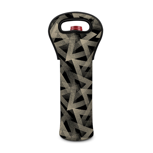 Black And Beige Geometric Triangle Print Single Neoprene Wine Tote