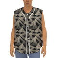Black And Beige Geometric Triangle Print Sleeveless Baseball Jersey