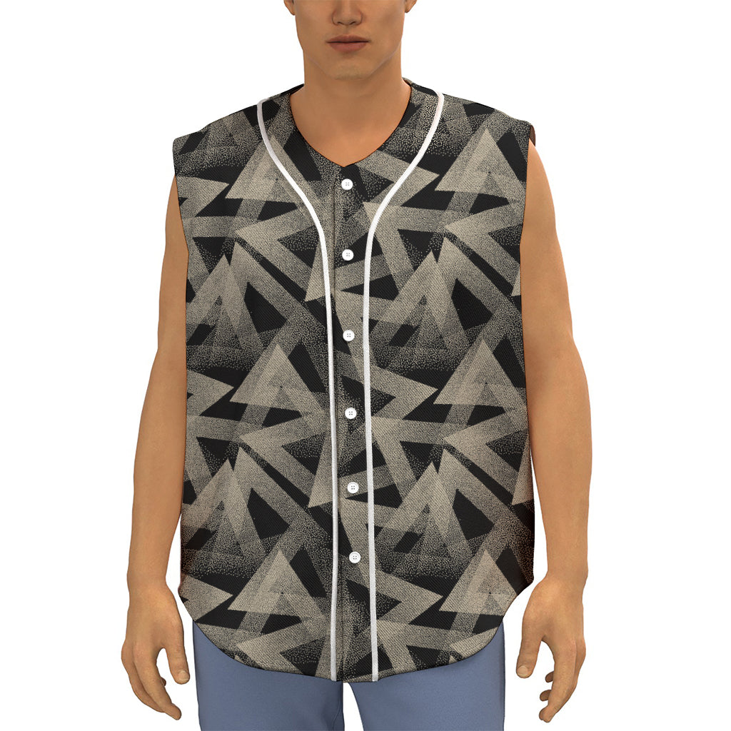 Black And Beige Geometric Triangle Print Sleeveless Baseball Jersey