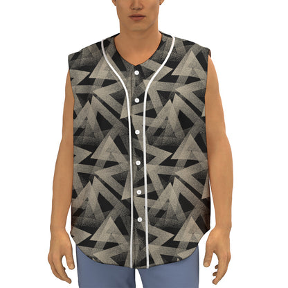 Black And Beige Geometric Triangle Print Sleeveless Baseball Jersey