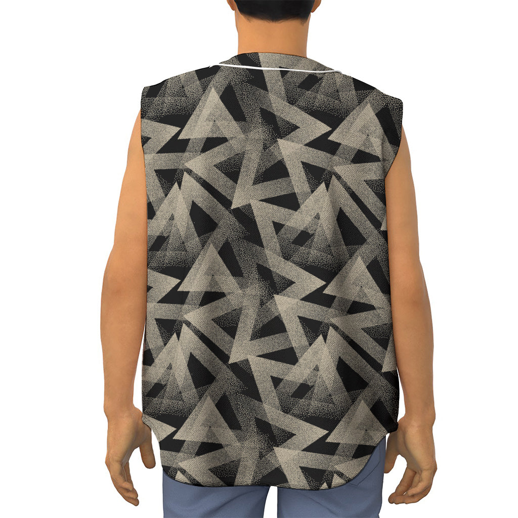Black And Beige Geometric Triangle Print Sleeveless Baseball Jersey