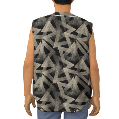 Black And Beige Geometric Triangle Print Sleeveless Baseball Jersey