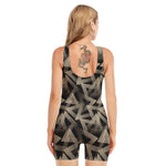 Black And Beige Geometric Triangle Print Sleeveless One Piece Swimsuit