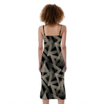 Black And Beige Geometric Triangle Print Slim Fit Midi Cami Dress