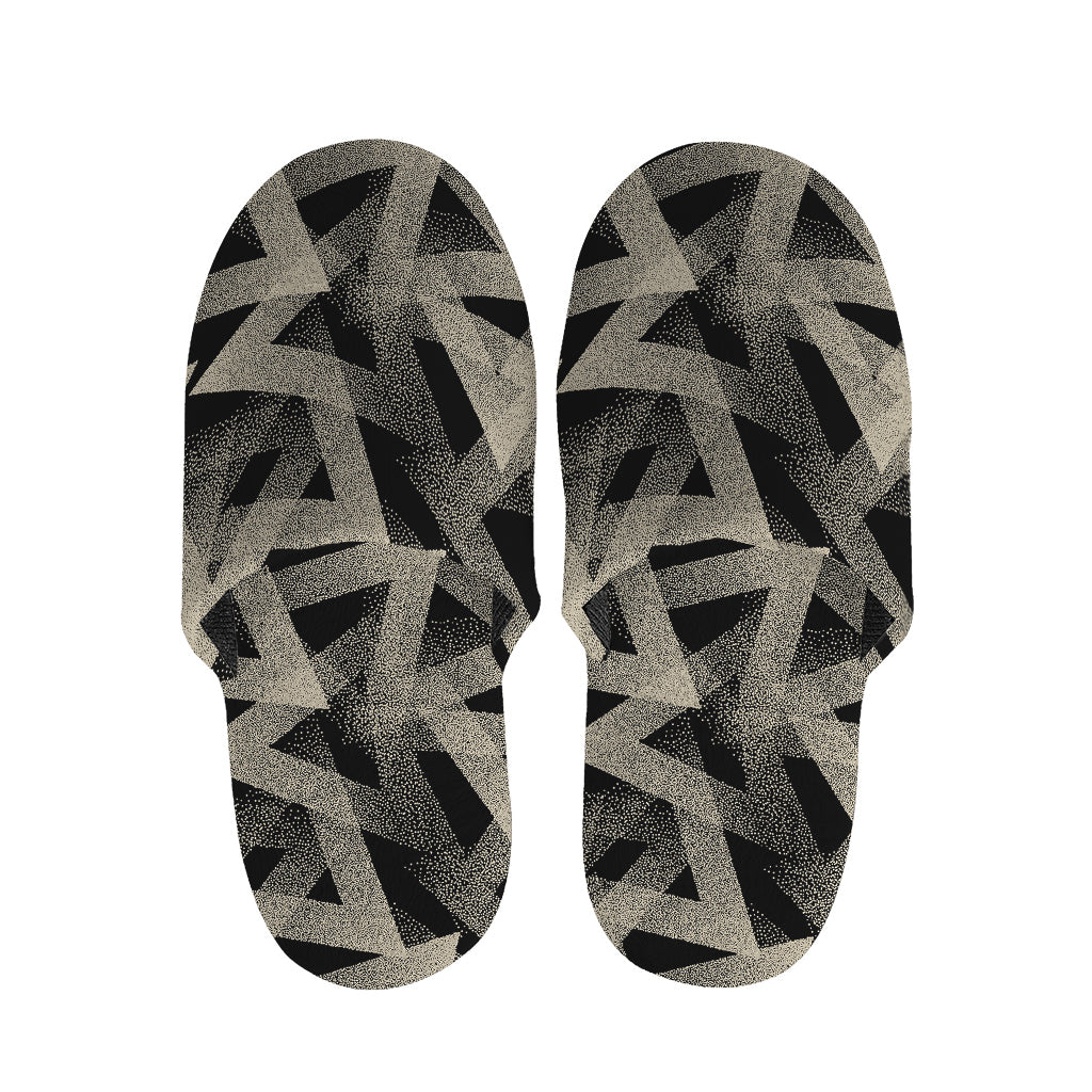 Black And Beige Geometric Triangle Print Slippers