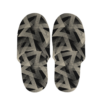 Black And Beige Geometric Triangle Print Slippers