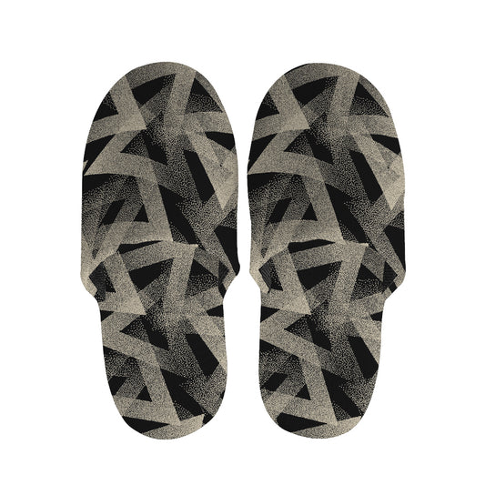 Black And Beige Geometric Triangle Print Slippers