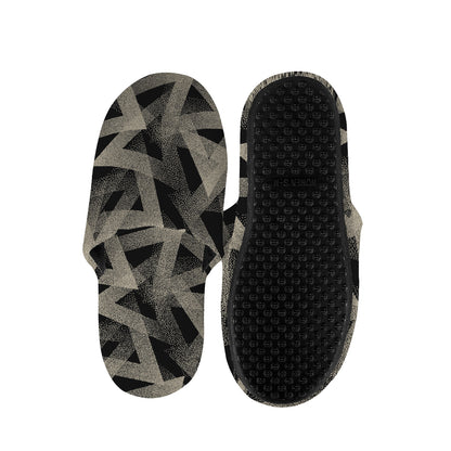 Black And Beige Geometric Triangle Print Slippers