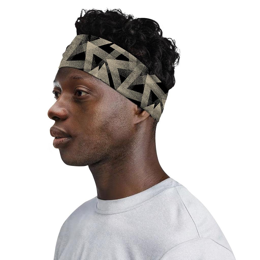 Black And Beige Geometric Triangle Print Sports Headband