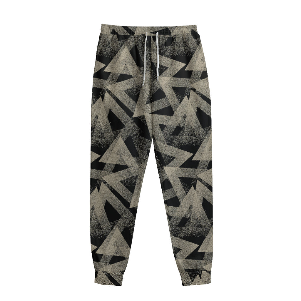Black And Beige Geometric Triangle Print Sweatpants