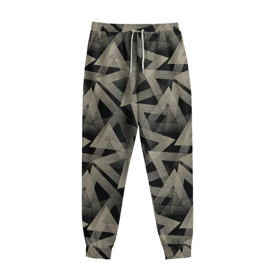 Black And Beige Geometric Triangle Print Sweatpants
