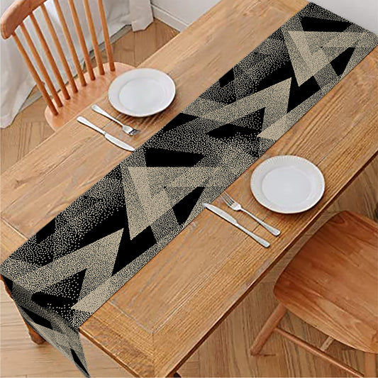Black And Beige Geometric Triangle Print Table Runner