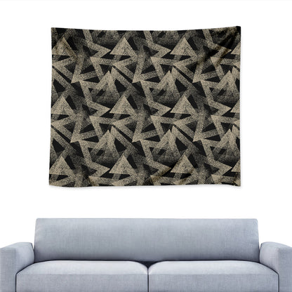 Black And Beige Geometric Triangle Print Tapestry