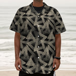 Black And Beige Geometric Triangle Print Textured Short Sleeve Shirt