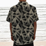 Black And Beige Geometric Triangle Print Textured Short Sleeve Shirt