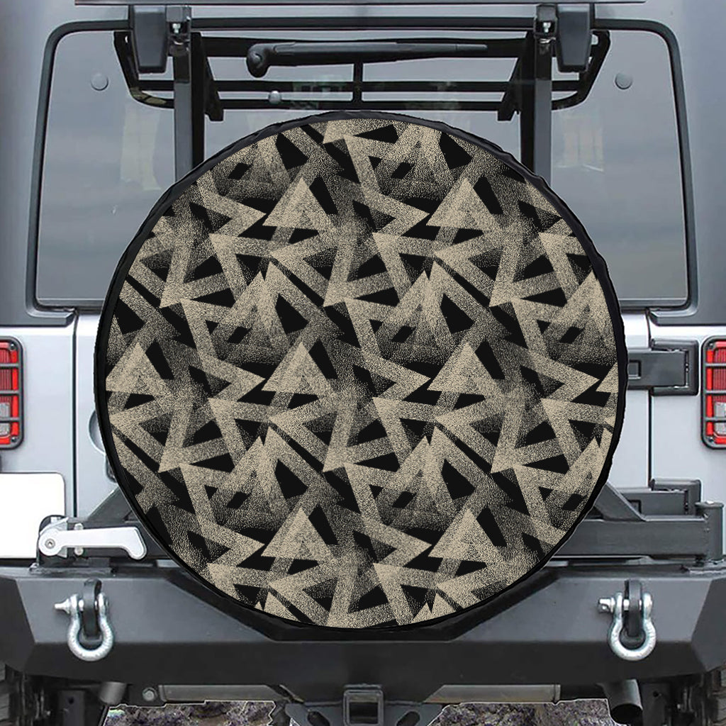 Black And Beige Geometric Triangle Print Tire Cover