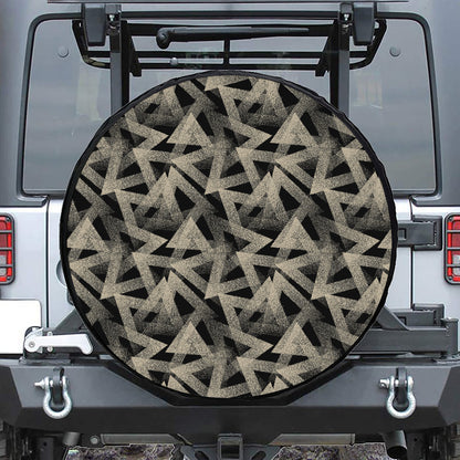 Black And Beige Geometric Triangle Print Tire Cover