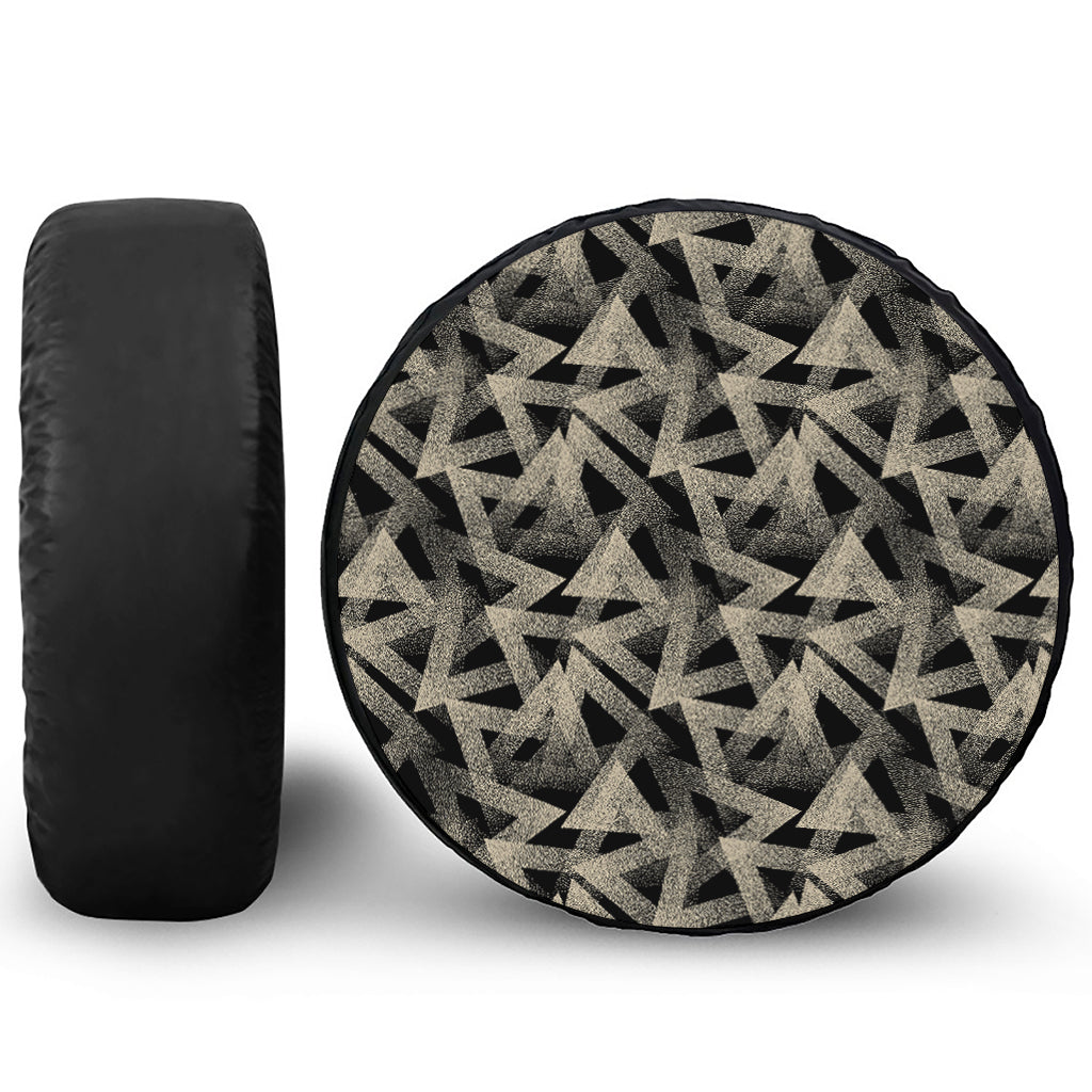 Black And Beige Geometric Triangle Print Tire Cover