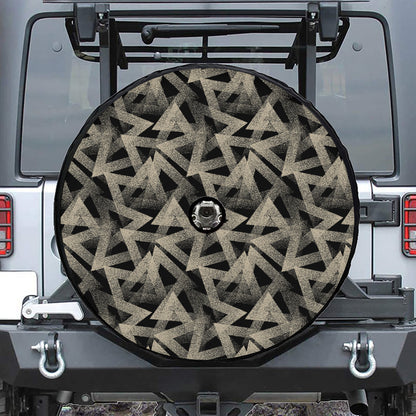 Black And Beige Geometric Triangle Print Tire Cover With Camera Hole
