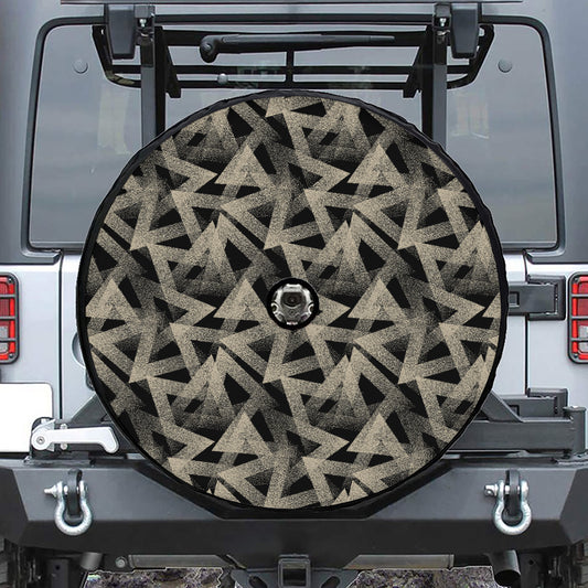 Black And Beige Geometric Triangle Print Tire Cover With Camera Hole