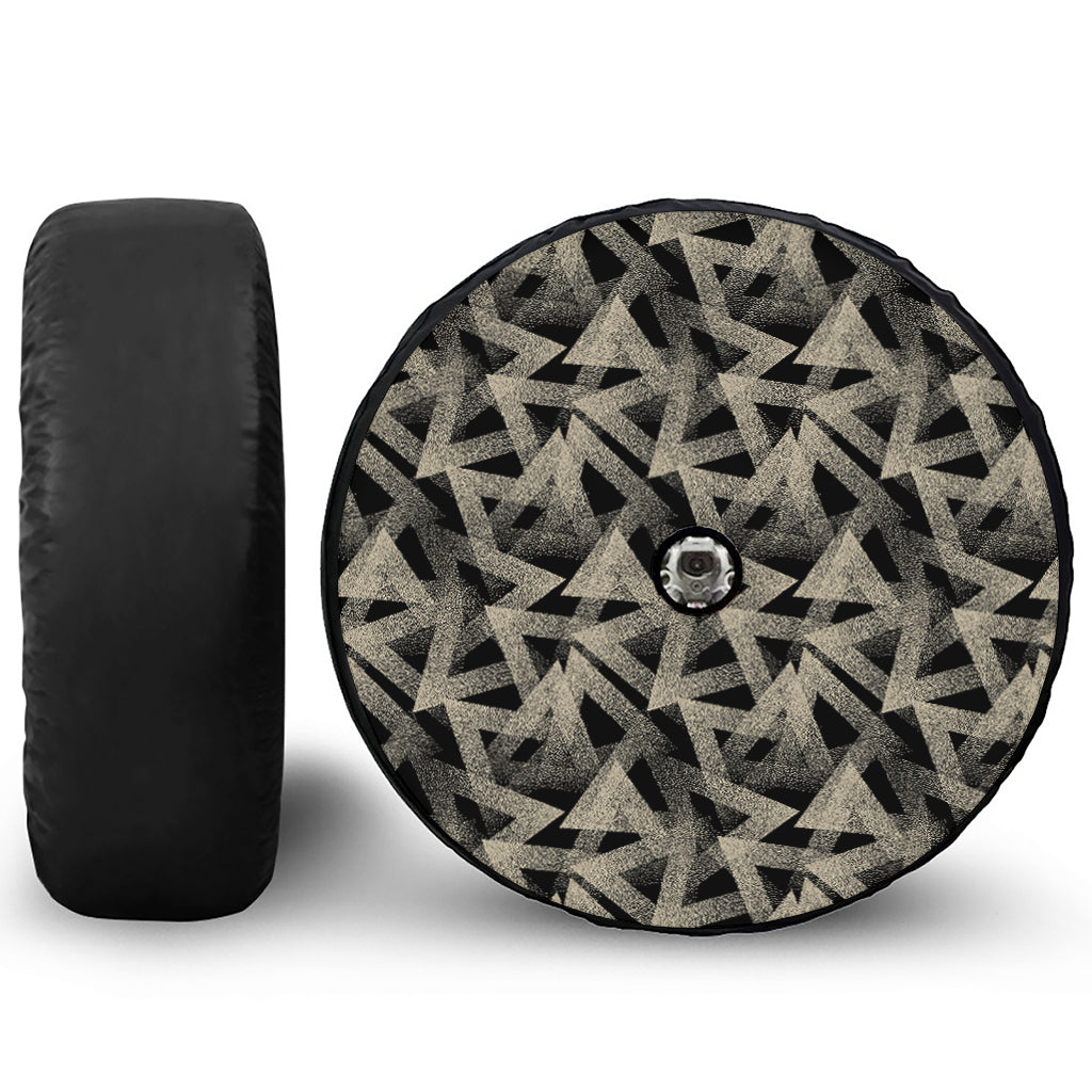 Black And Beige Geometric Triangle Print Tire Cover With Camera Hole