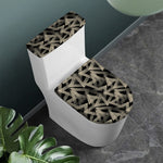 Black And Beige Geometric Triangle Print Toilet Lid And Tank Cover Set