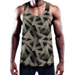Black And Beige Geometric Triangle Print Training Tank Top