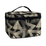 Black And Beige Geometric Triangle Print Travel Makeup Bag