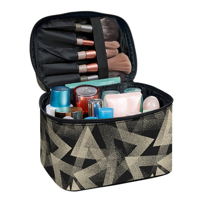 Black And Beige Geometric Triangle Print Travel Makeup Bag