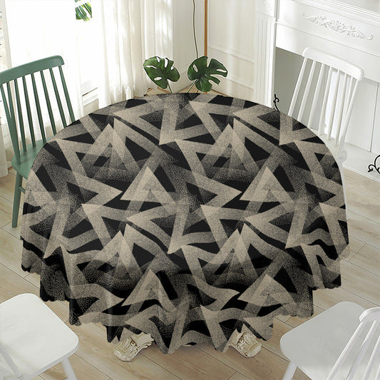 Black And Beige Geometric Triangle Print Waterproof Round Tablecloth