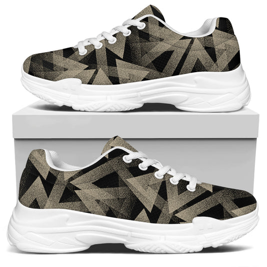 Black And Beige Geometric Triangle Print White Chunky Shoes