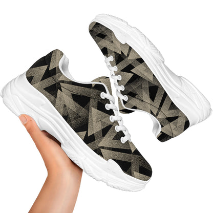 Black And Beige Geometric Triangle Print White Chunky Shoes