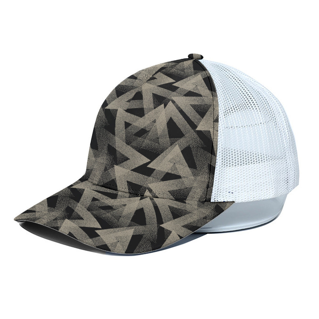 Black And Beige Geometric Triangle Print White Mesh Trucker Cap