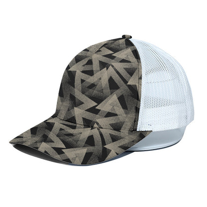 Black And Beige Geometric Triangle Print White Mesh Trucker Cap