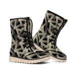 Black And Beige Geometric Triangle Print Winter Boots