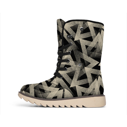 Black And Beige Geometric Triangle Print Winter Boots