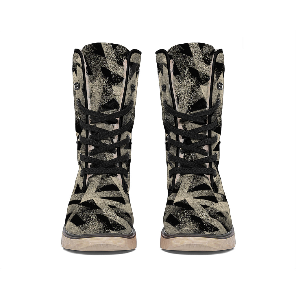 Black And Beige Geometric Triangle Print Winter Boots