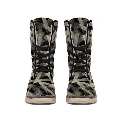 Black And Beige Geometric Triangle Print Winter Boots