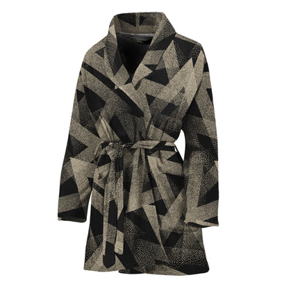 Black And Beige Geometric Triangle Print Women's Bathrobe