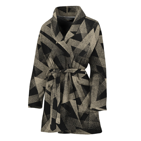 Black And Beige Geometric Triangle Print Women's Bathrobe